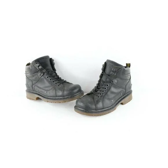 Vtg Dr Martens Mens 10 Goth Grunge Distressed Leather Chunky Moto Boots Black Anistone Hi Leather Biker Boots in Black | Dr. Martens main image 4